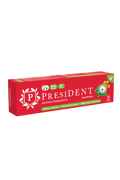 зубная паста детская PRESIDENT 6+ Земляника (50 RDA) 43 г